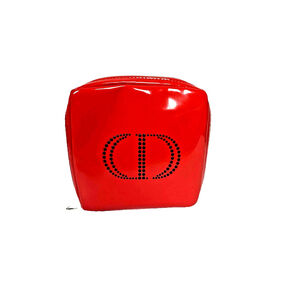 Christian Dior CD Logo Makeup Cosmetic Bag Clutch Pouch Red Patent Leather